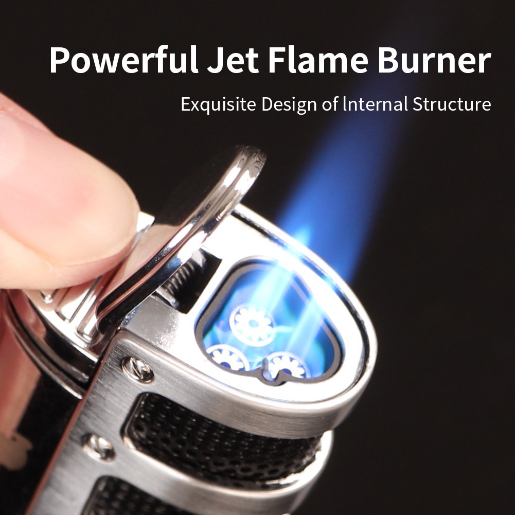 Portable 3 Jet Torch Flame Cigar Lighter Windproof Refillable Cigar Cutter Punch