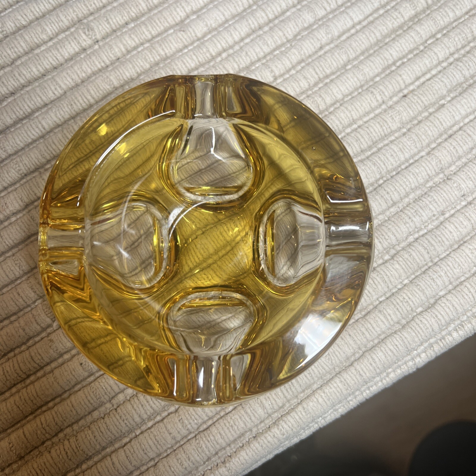 Vintage 1960 Heavy Ashtray 2-Tone Yellow Amber & Clear Glass