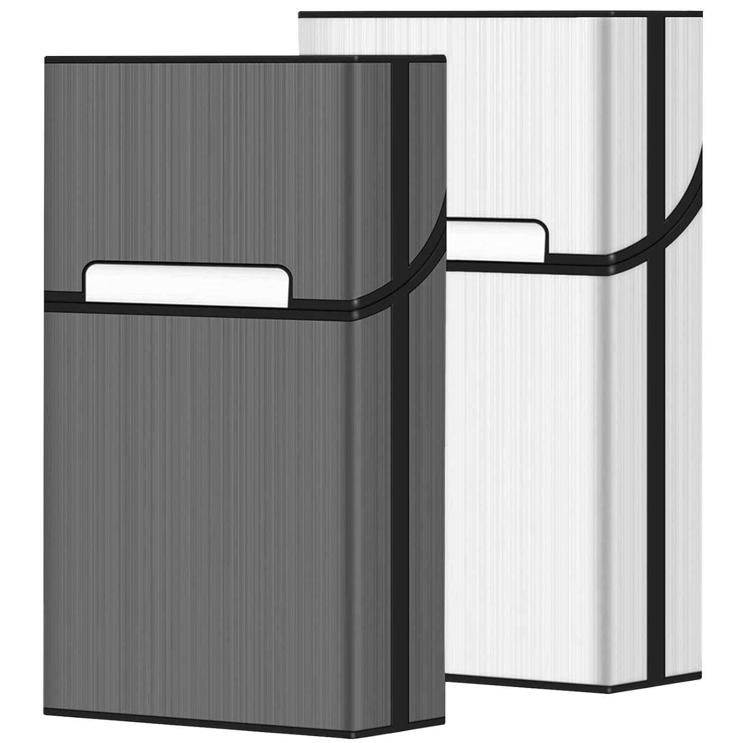Cigarette Case, Magnetic Brushed Aluminum, 20 Capacity – 2 Pack Gray + Silver…
