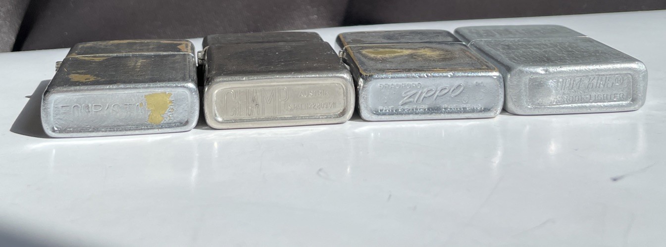 Vintage Zippo-Champ-Storm King & Four Star 14-16 Hole Chrome Lighters 1960s