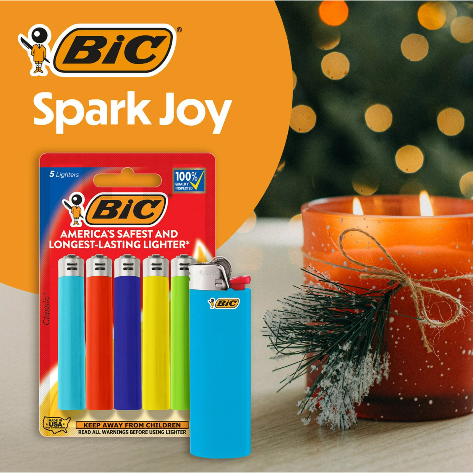 BIC Pocket Lighters 5-Pack Assorted Colors Reliable Long-Lasting Flame