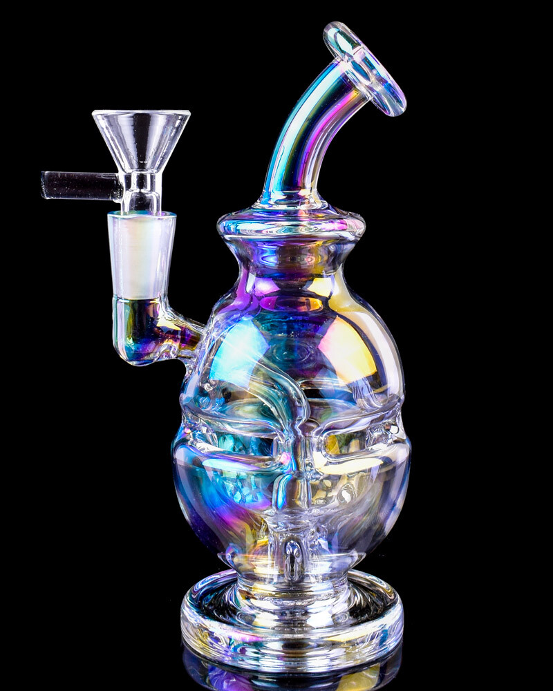 CUTE Bong RECYCLER Glass Water Pipe BONG Iridescent THICK Bubbler HOOKAH *USA*