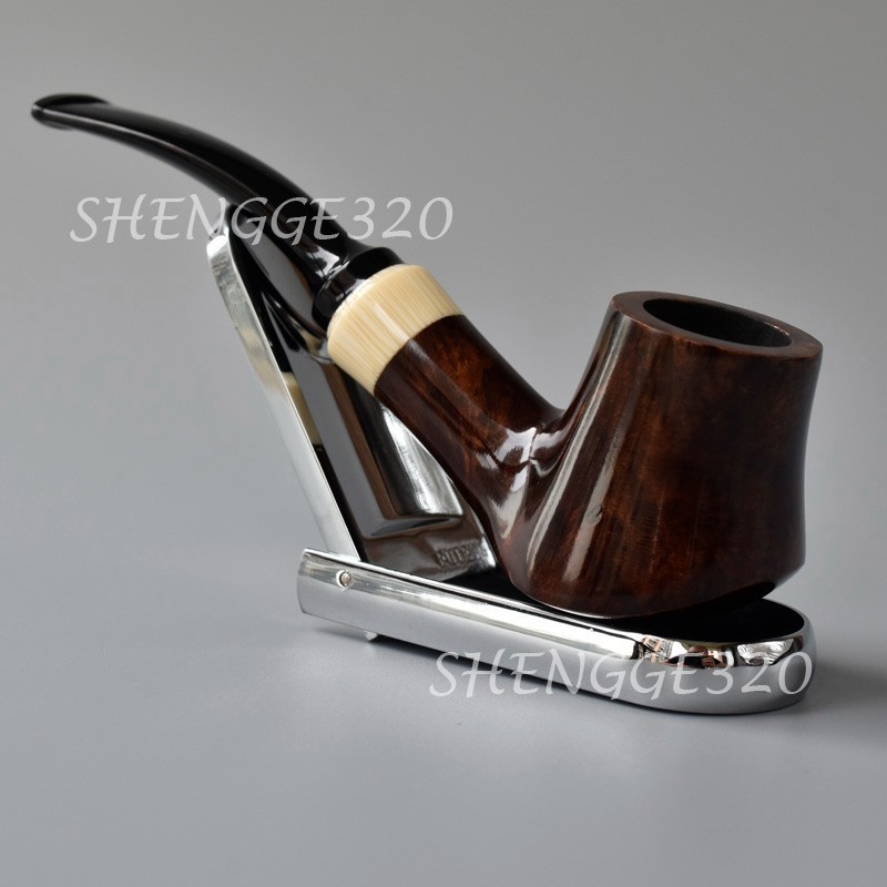 Handmade Briar Root Wooden Tobacco Pipe Volcano Style Smooth Surface Bent Stem