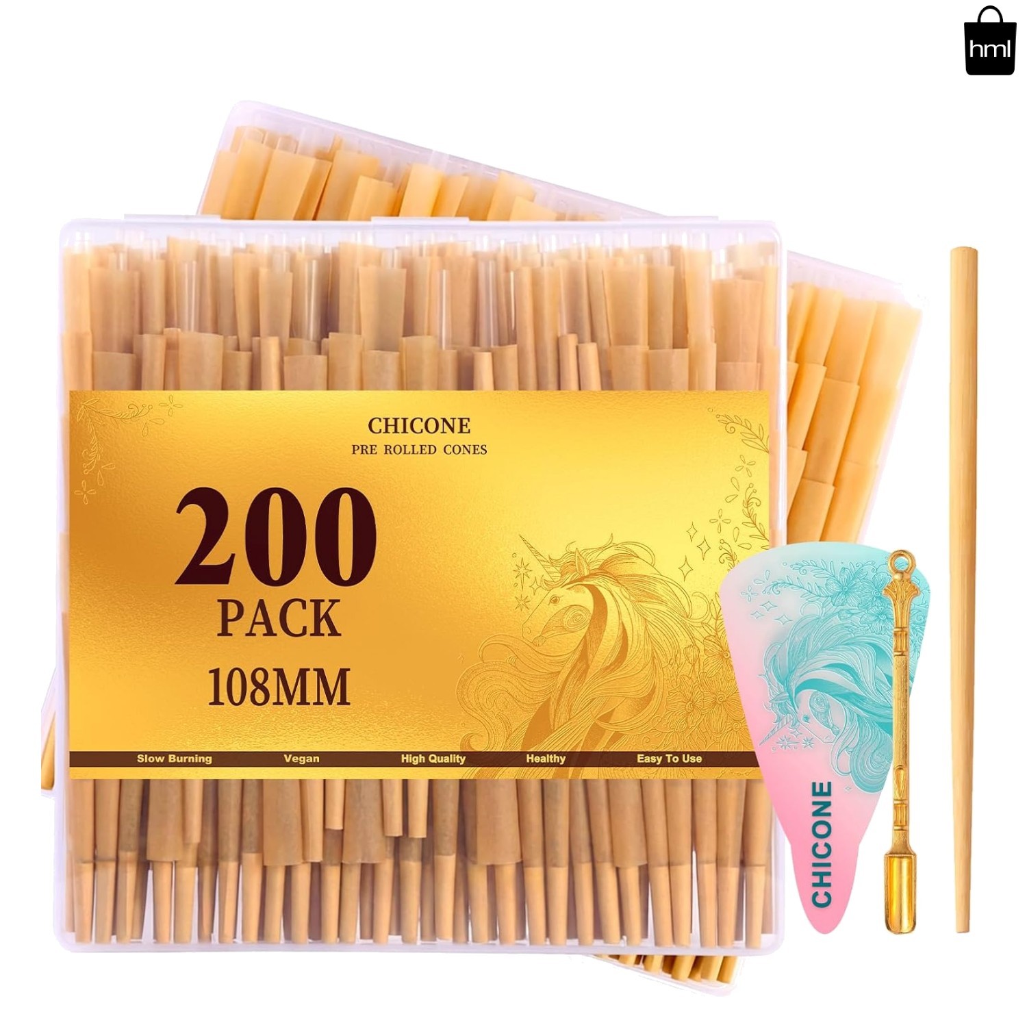 200 PACK Cones Rolling Paper | 108mm King Size Slow Burning | with Loader and…