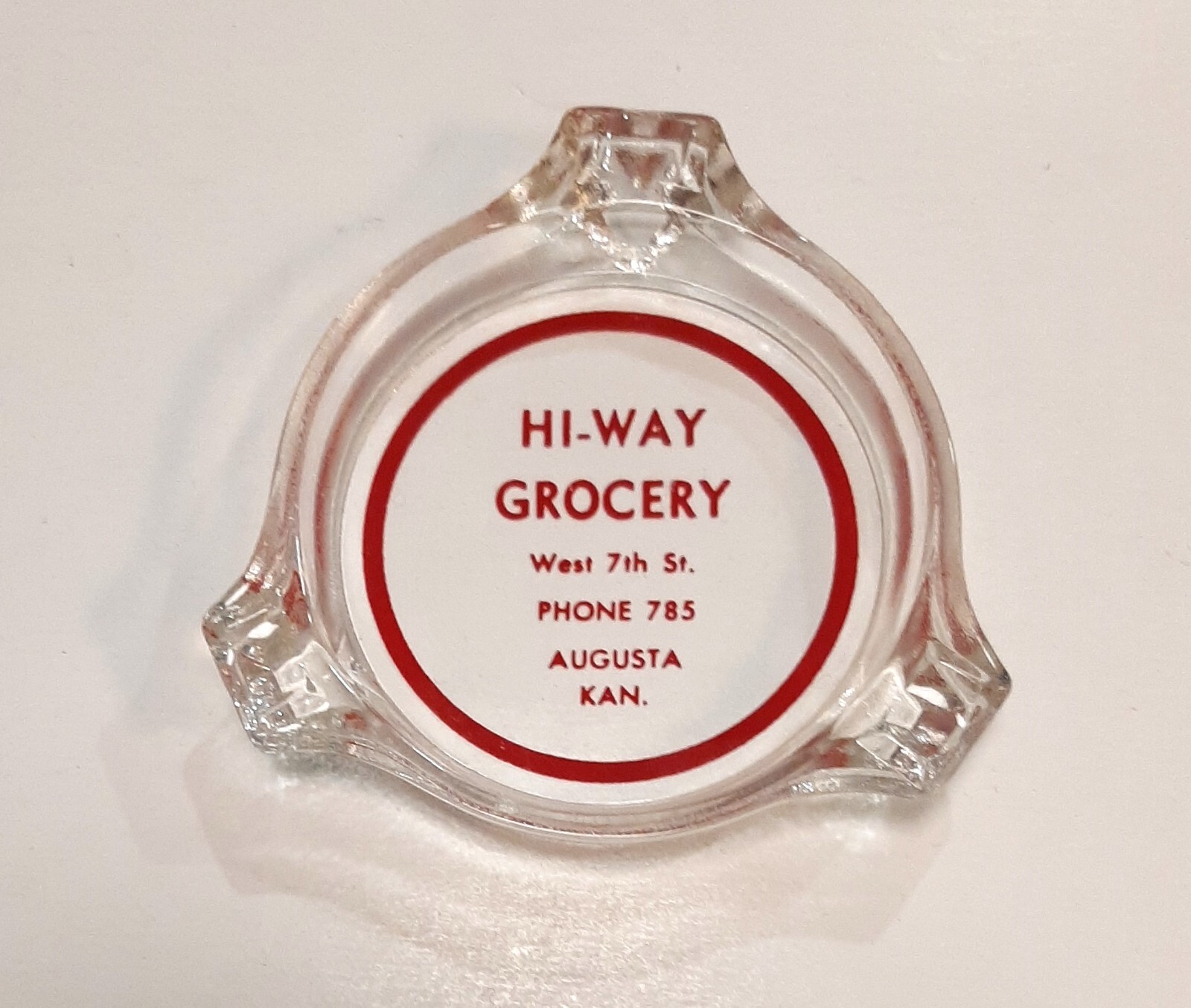 Hi-Way Grocery Augusta Kansas 1940s-1950s Glass Advertising Ashtray