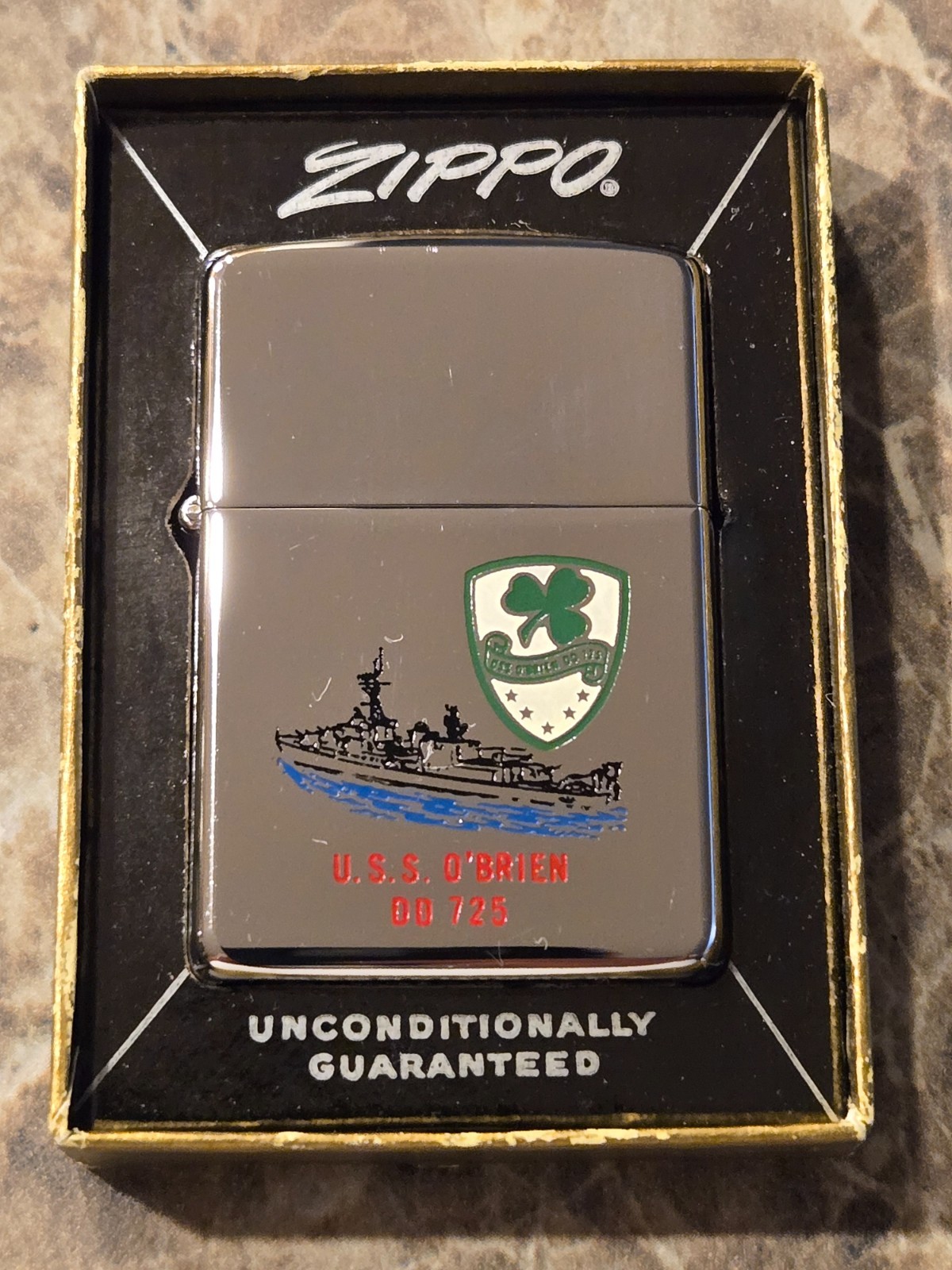 VINTAGE 1950 ZIPPO 2 SIDED Lighter U.S.S O’BRIEN DD 725 Navy Destroyer Desron 23