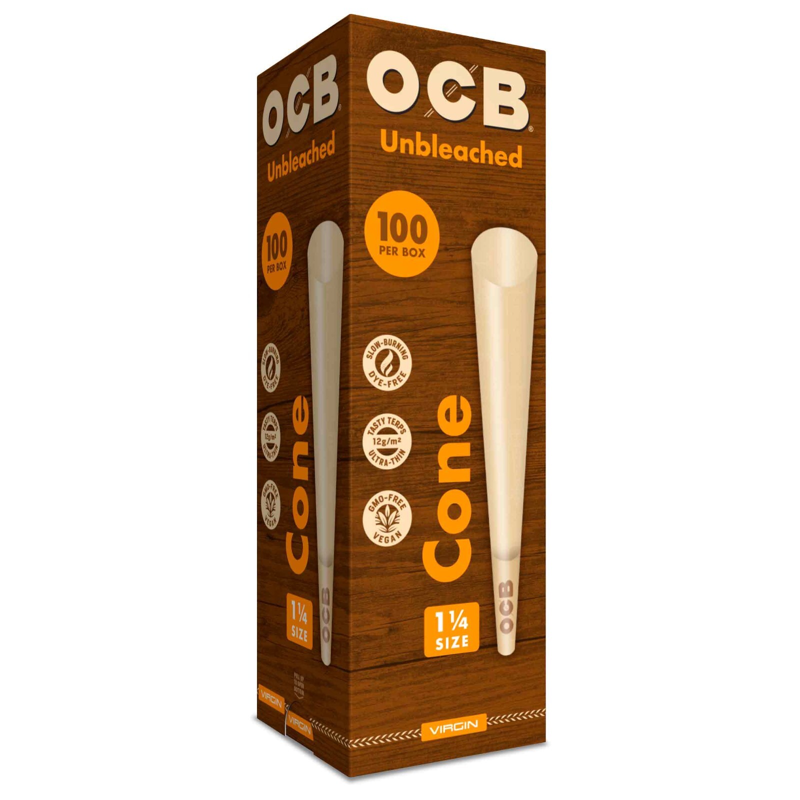 OCB Virgin 1 1/4 Cones Unbleached Pre-Rolled Cones 84mm (100 Count Cone Tower)