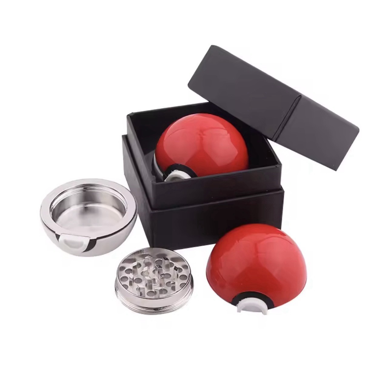 Pokeball Design 3-Layer Tobacco Grinder Zinc Alloy Red White
