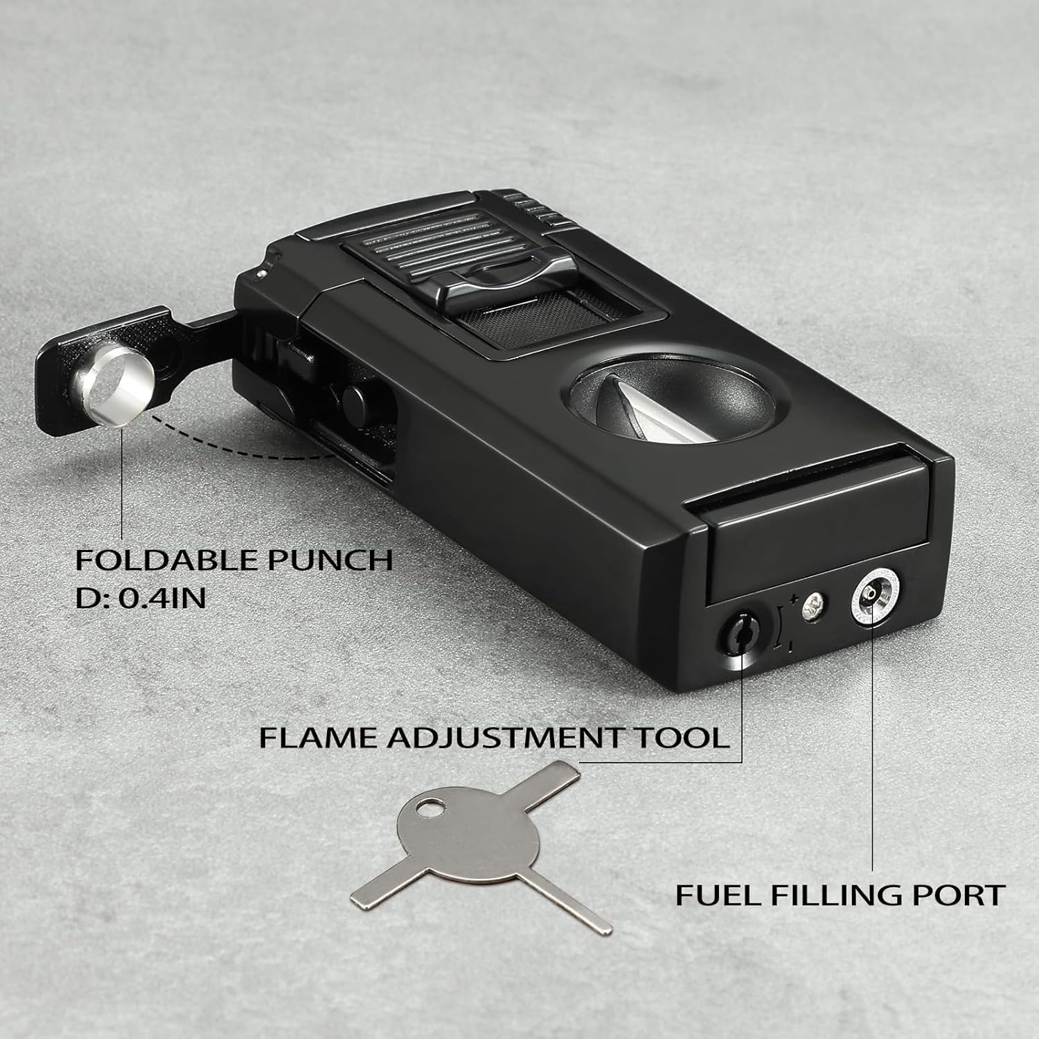 All in One Jet Flame Butane Torch Lighter Built-in Cutter V Cut, Punch, Holde…