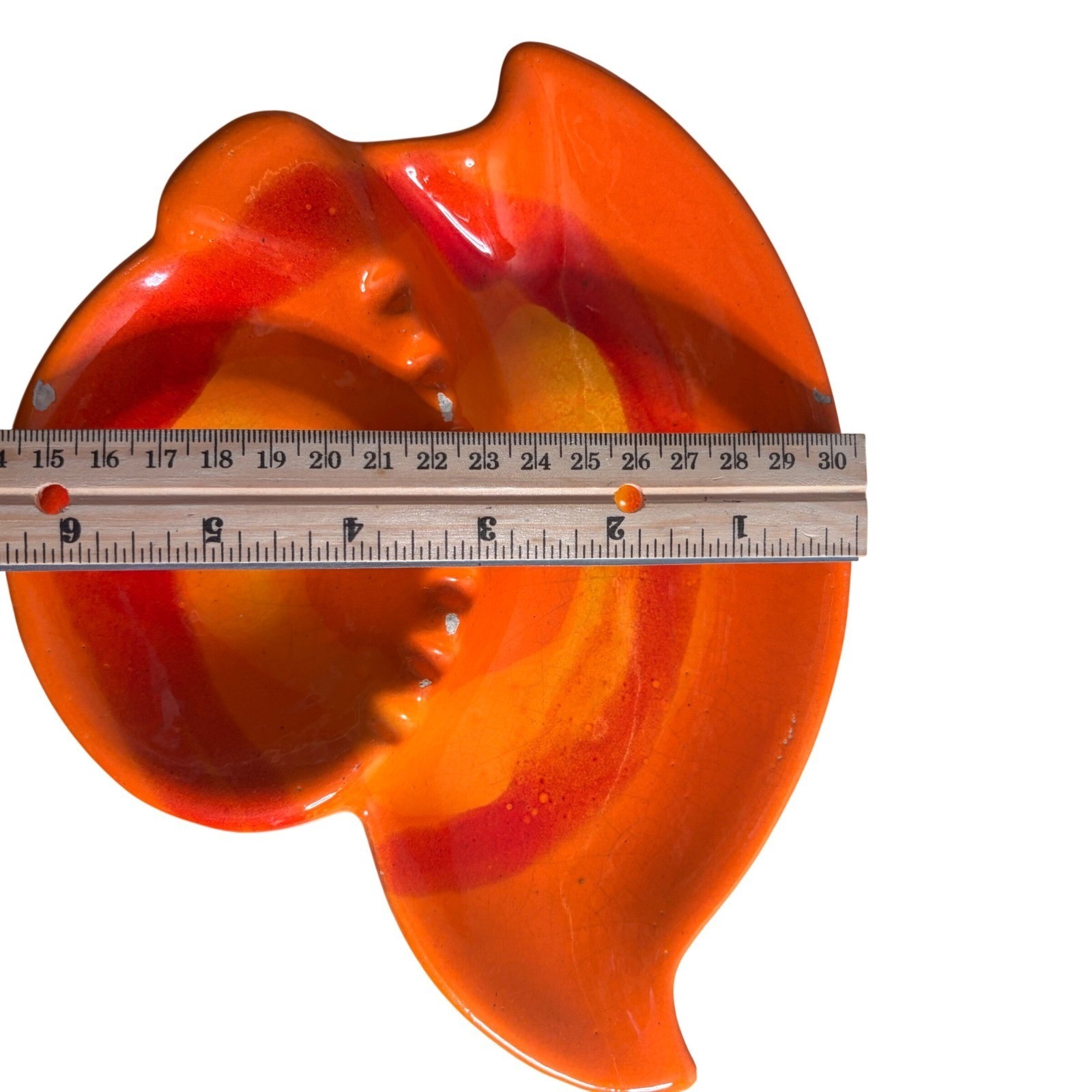 Vtg Marcia of California Lava Leaf Orange Ceramic Ashtray Dish Mid Century MCM