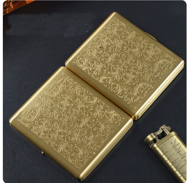 Portable Copper 1cm Cigarillo Case Carved Double Sided Cigar Case Men Gift Box