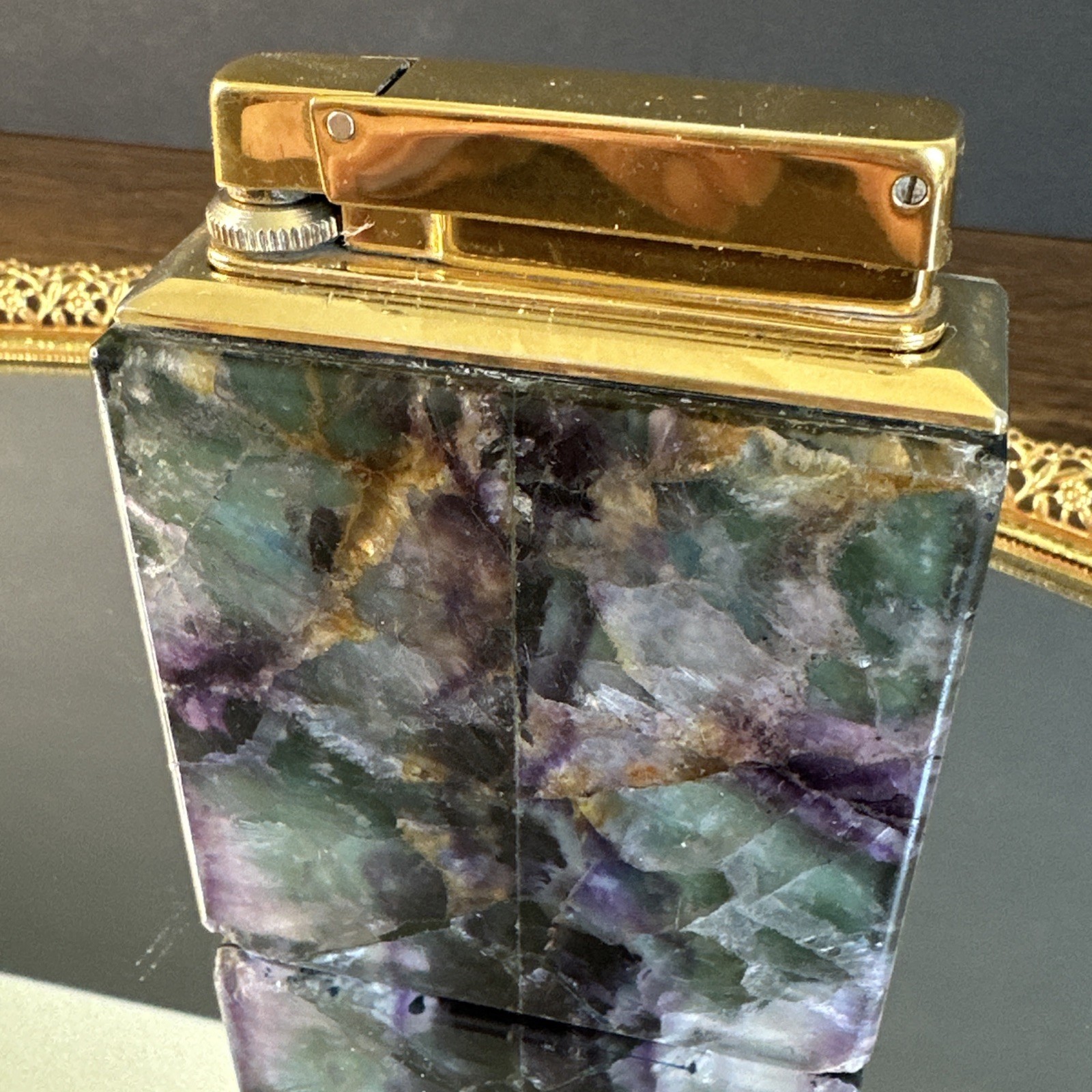 Rowenta Fluorite Table Lighter Germany Rare Not Tested Vintage Stone Art Deco