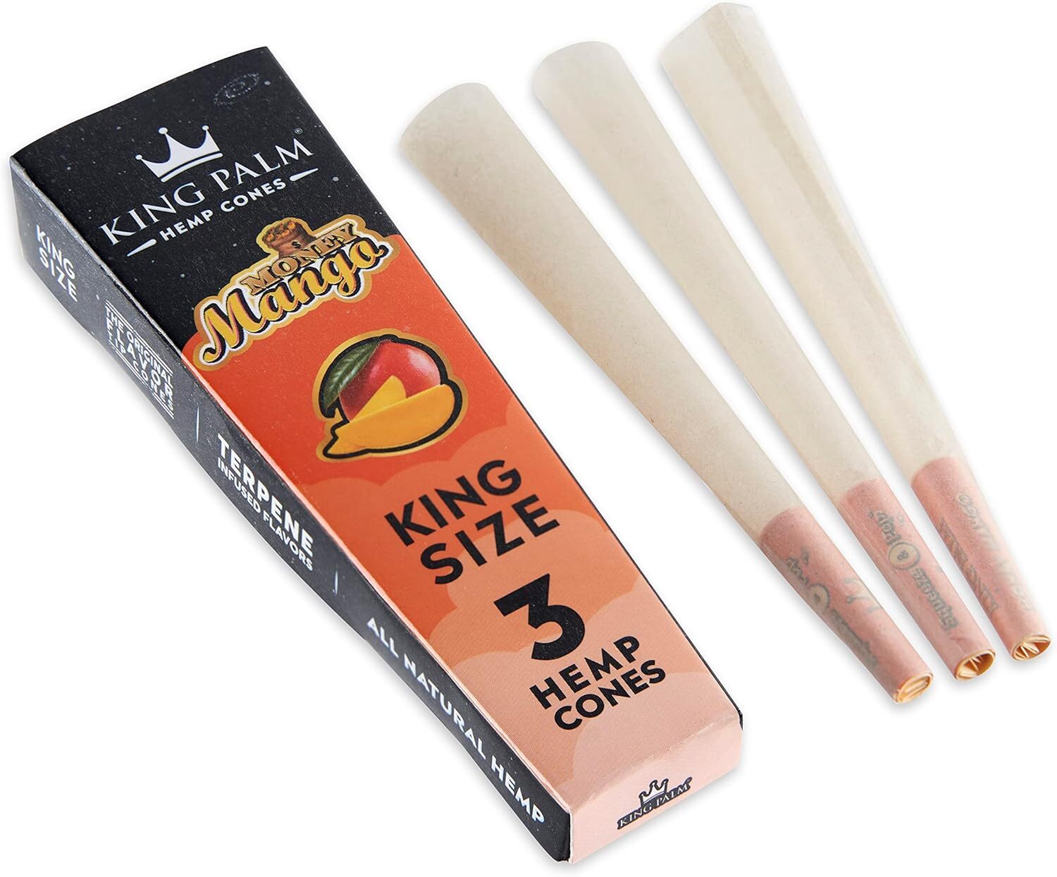 King Palm | King Size | Money Mango | Prerolled Cones & Tips | 3 Per Pack, 30PKs