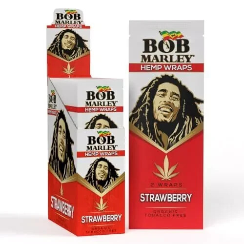 Bob Marley Wraps Rolling Paper – Strawberry (Full Box of 25 Pouches)