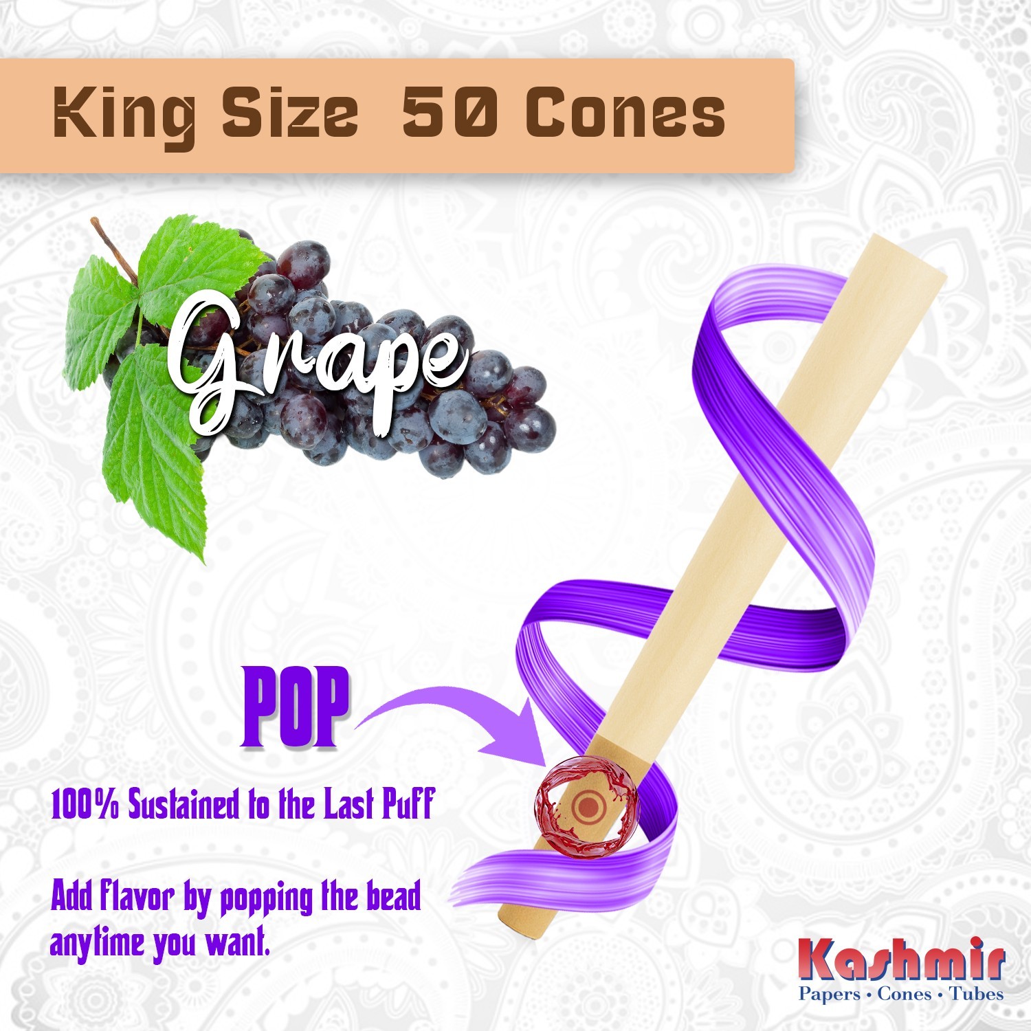 Pre Rolled Cones King Size Grape Flavored Rolled Paper Cone 50 Ct Jar by Kashmir