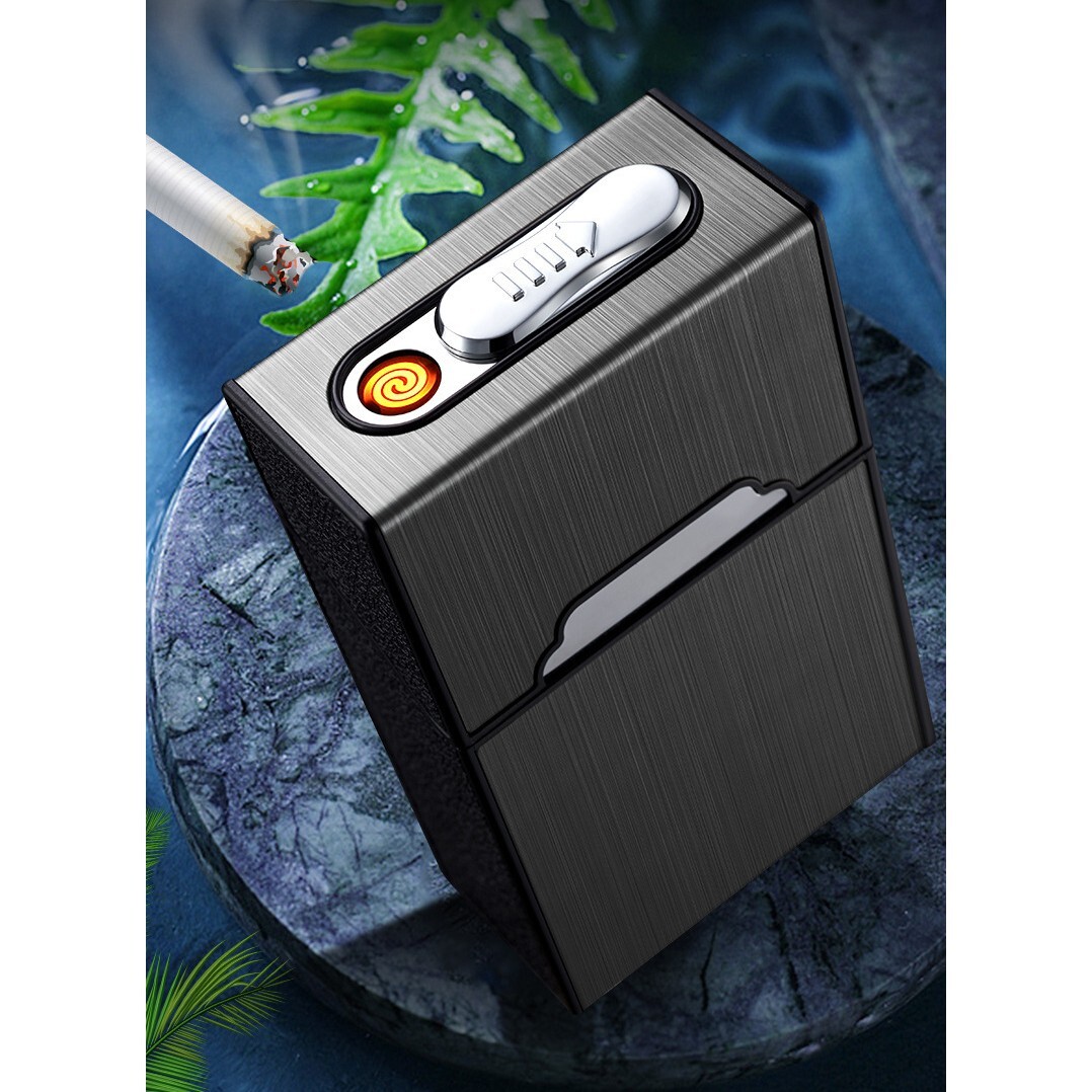 Cigarette Case Smoke Tobacco Box Lightweight Holder with Windproof Lighter