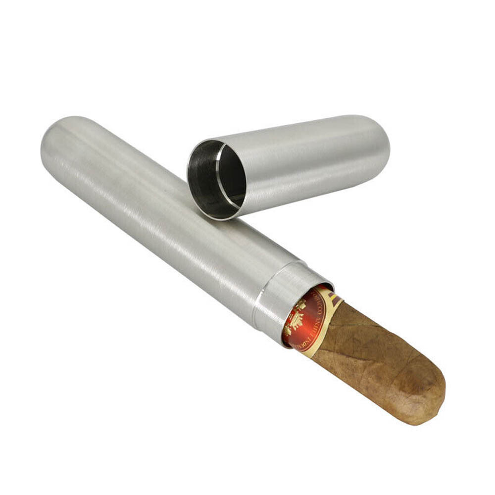 Silver Portable Cigar Tube Box Stainless Steel Single Cigarette Storage Case 2x