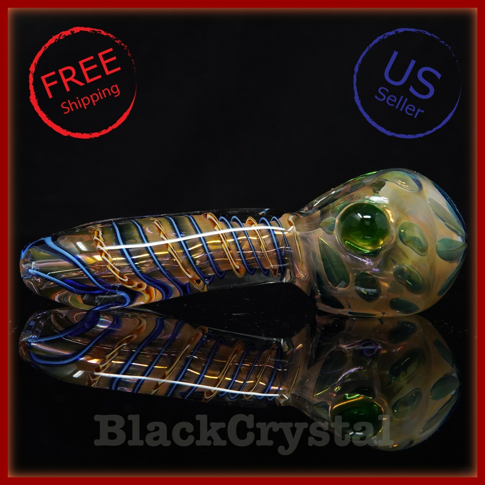 5″ Handmade Heavy Thick Fumed Blue Gold Swirl Tobacco Smoking Bowl Glass Pipes
