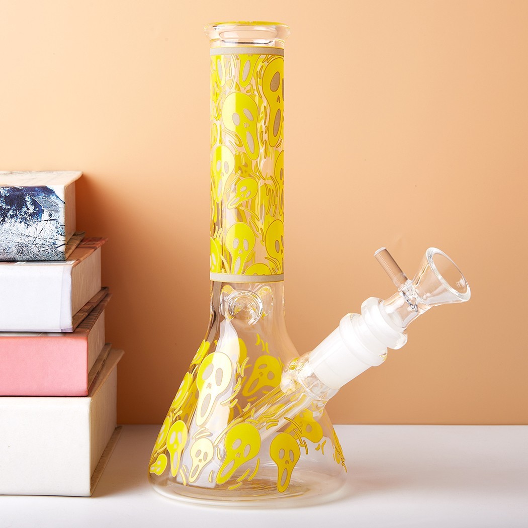 7.8″ Skull Fluorescent Glass Bong Glass Water Pipe Smoking Tobacco Beaker 14MM