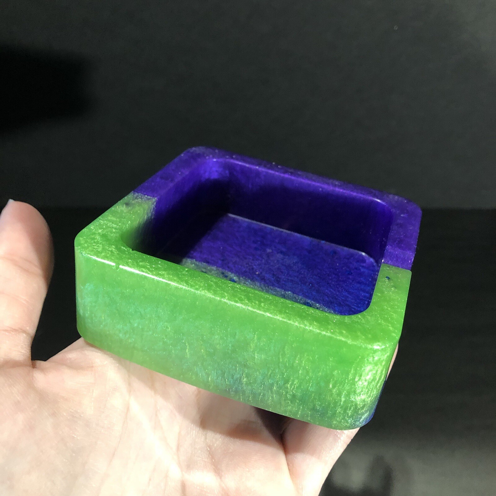 Blue Green And Purple Pearlescent Resin Small Square Ashtray