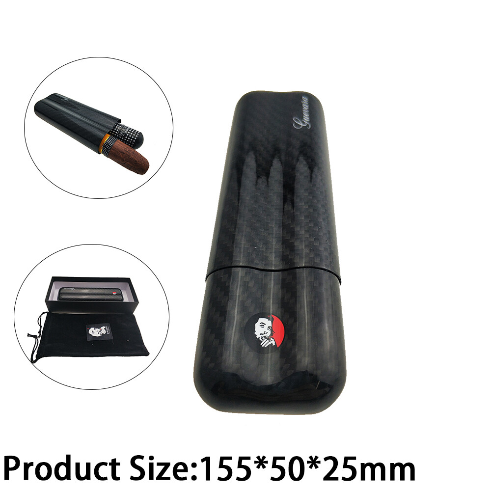Black Carbon Fiber Cigar Case Holder 2 Cigar Portable 2 Tube Travel Case Gift