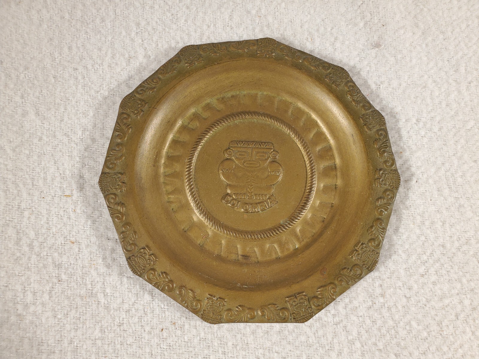 Vintage Colombia Pressed Copper Wall Hanging Souvenir Plate Tray Ashtray