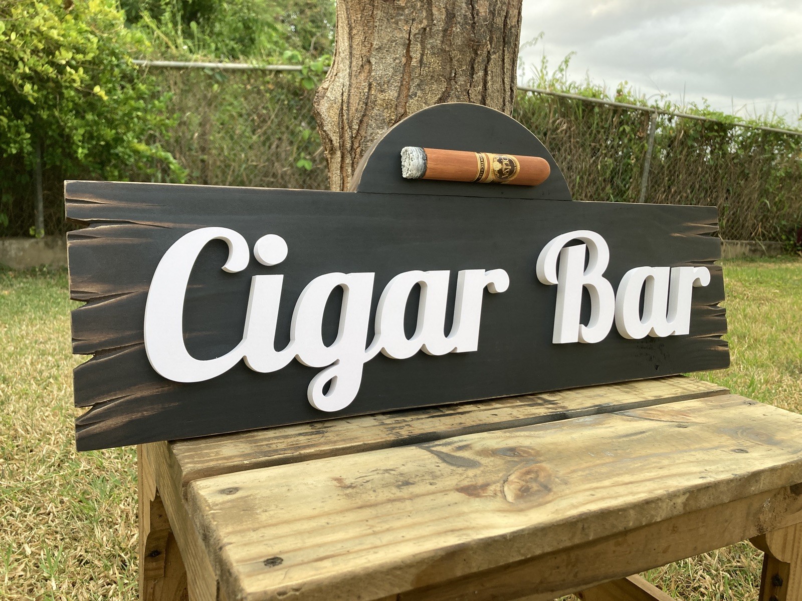 Cigar Lounge Whiskey Bar Bourbon Wood Sign 3D Rustic Tavern Antique Look