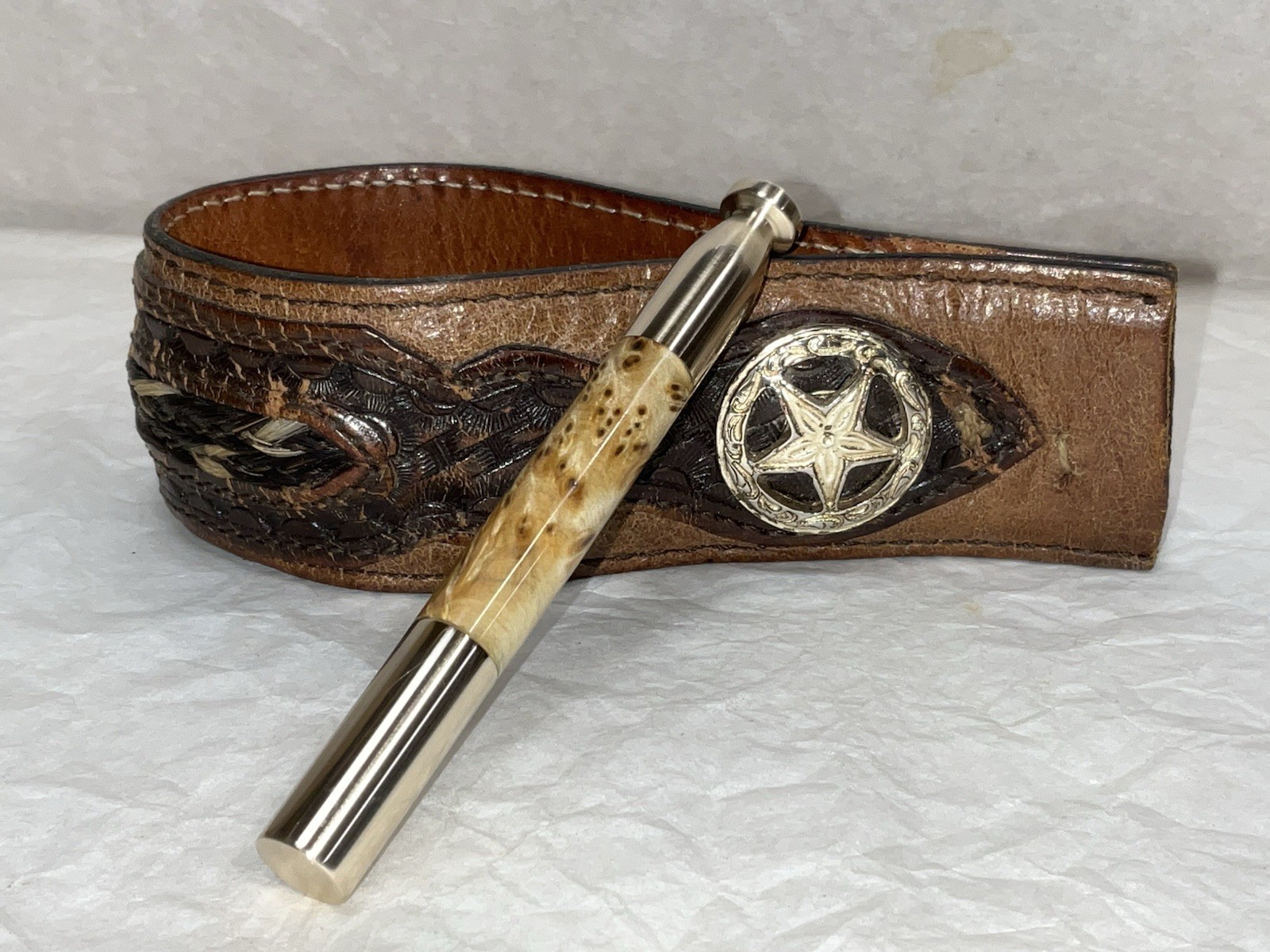 Pipe Tobacco Tamper And Pick Tool, Alaskan Yellow Cedar Burl And Brass