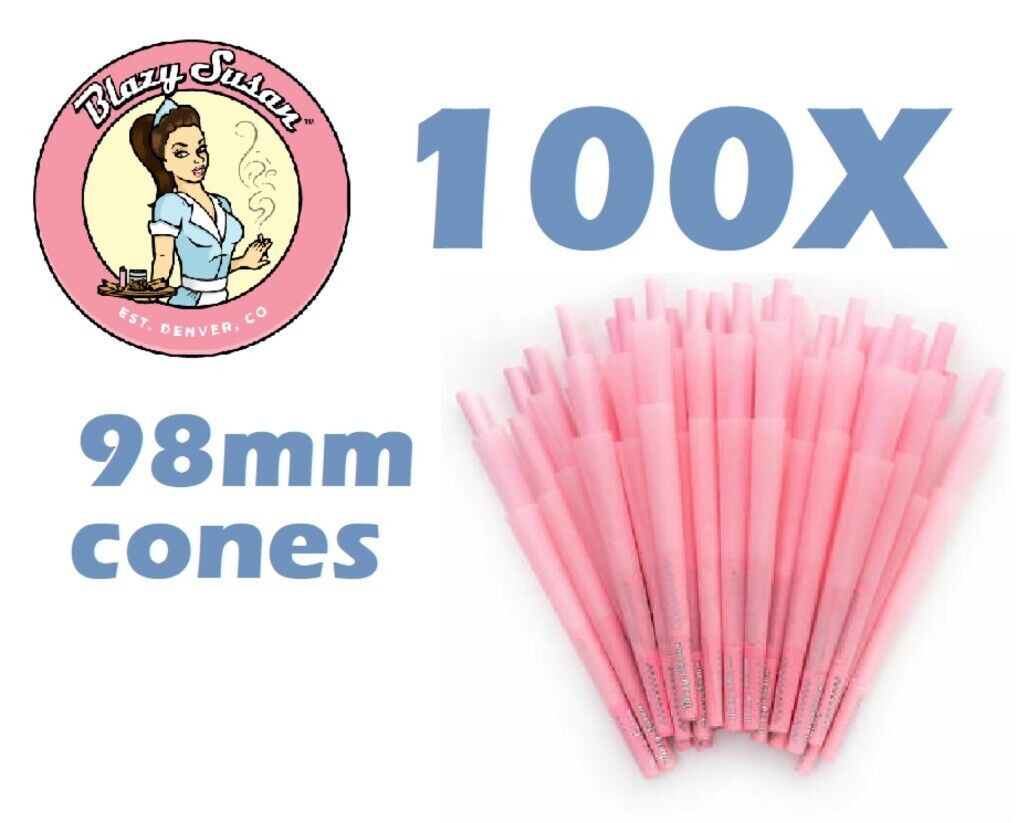 Authentic 100x Blazy Susan Pink Cone 100 ct 98mm pre rolled Cones Organic Bulk