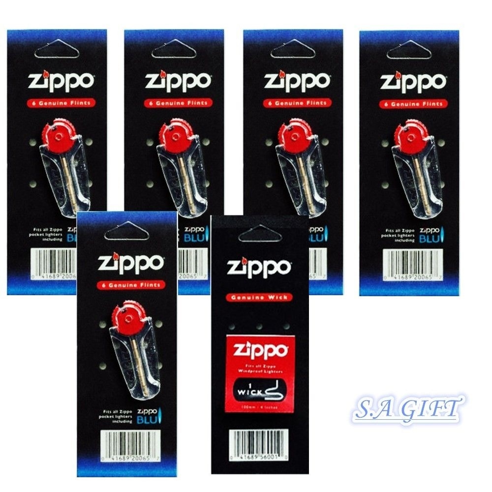 Zippo lighter Wick+Flint Genuine Packs of 6 Value Pack (30xFlints and 1xWick)