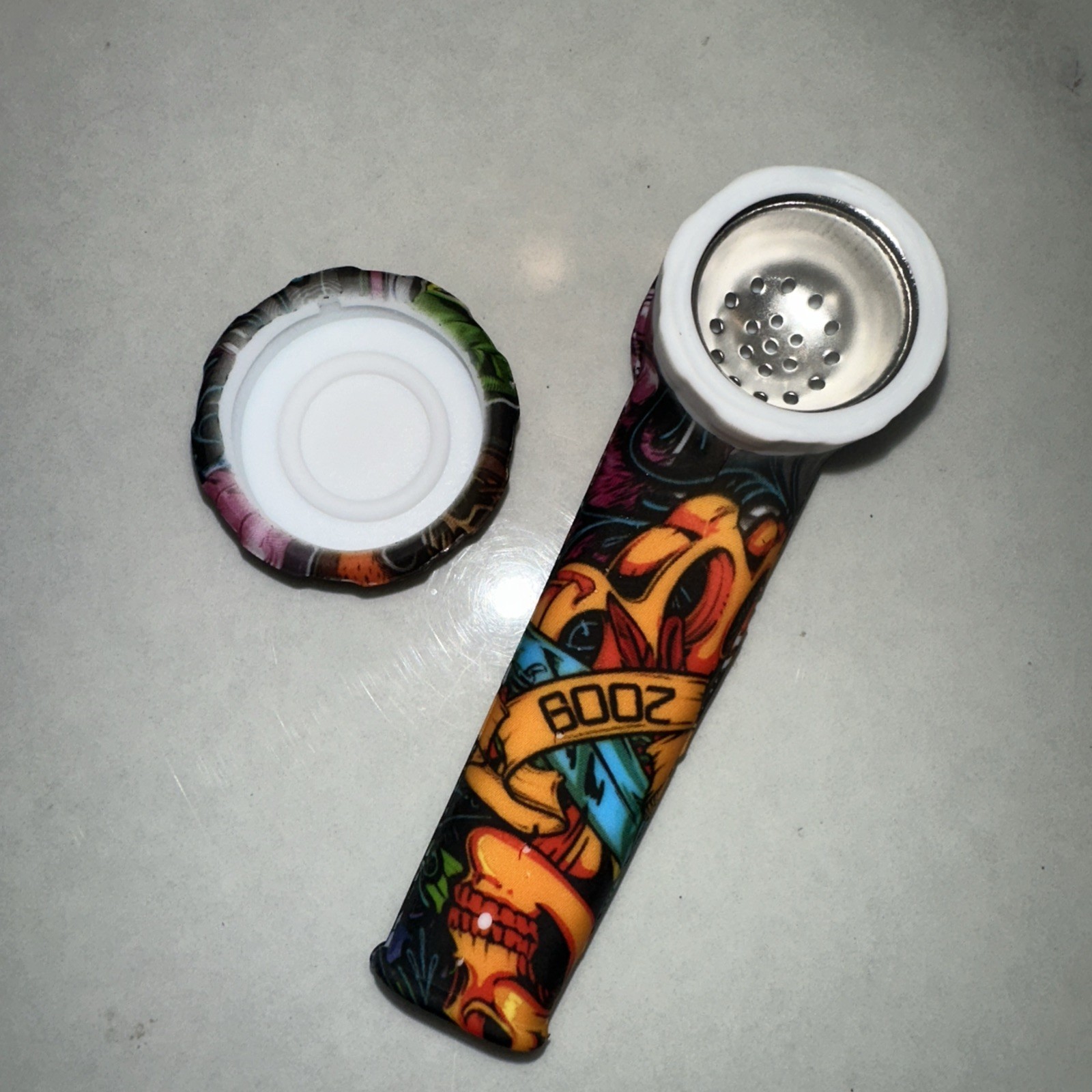 2ct🔥3.5” Silicone Tobacco Smoking Hand Pipe W Cap Lid Pocket Pipe Metal Bowl😎