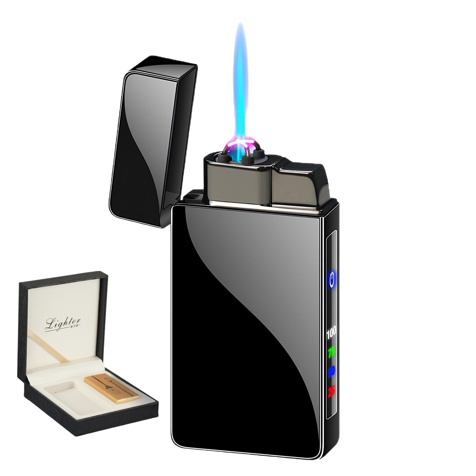 2-in-1 Dual Arc Jet Torch Lighter, Windproof Electric Plasma, USB Rechargeable,