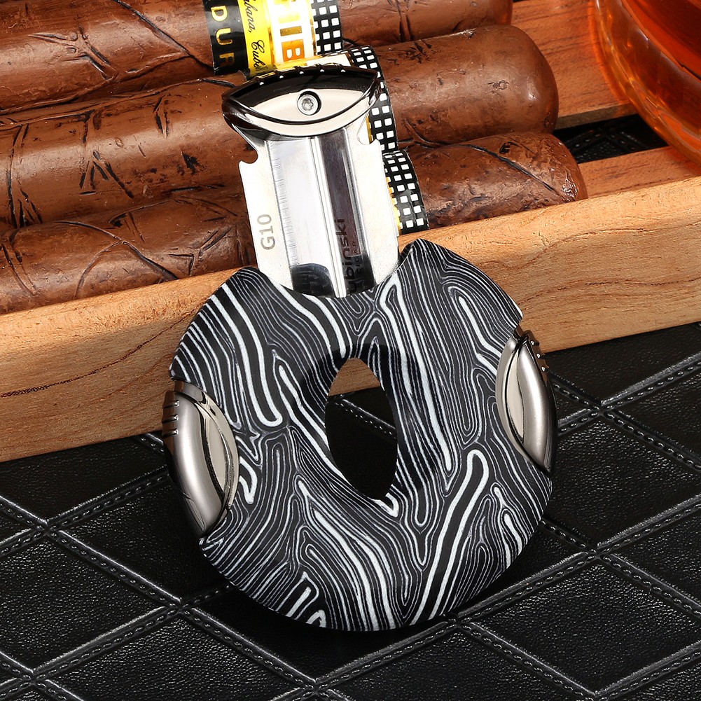 LUBINSKI Round G-10 Cigar Cutter Cigar Guillotine V-Cut Clipper with/ Gift Box