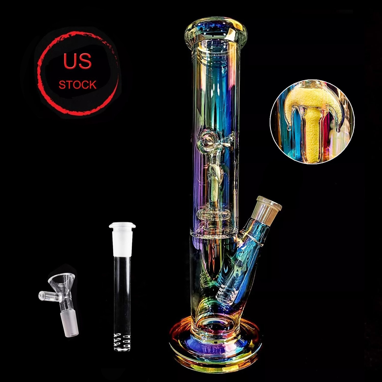 12” Heavy Glass Bong Percolator Water Pipe Smoking Hookah 14mm Bowl Glowing