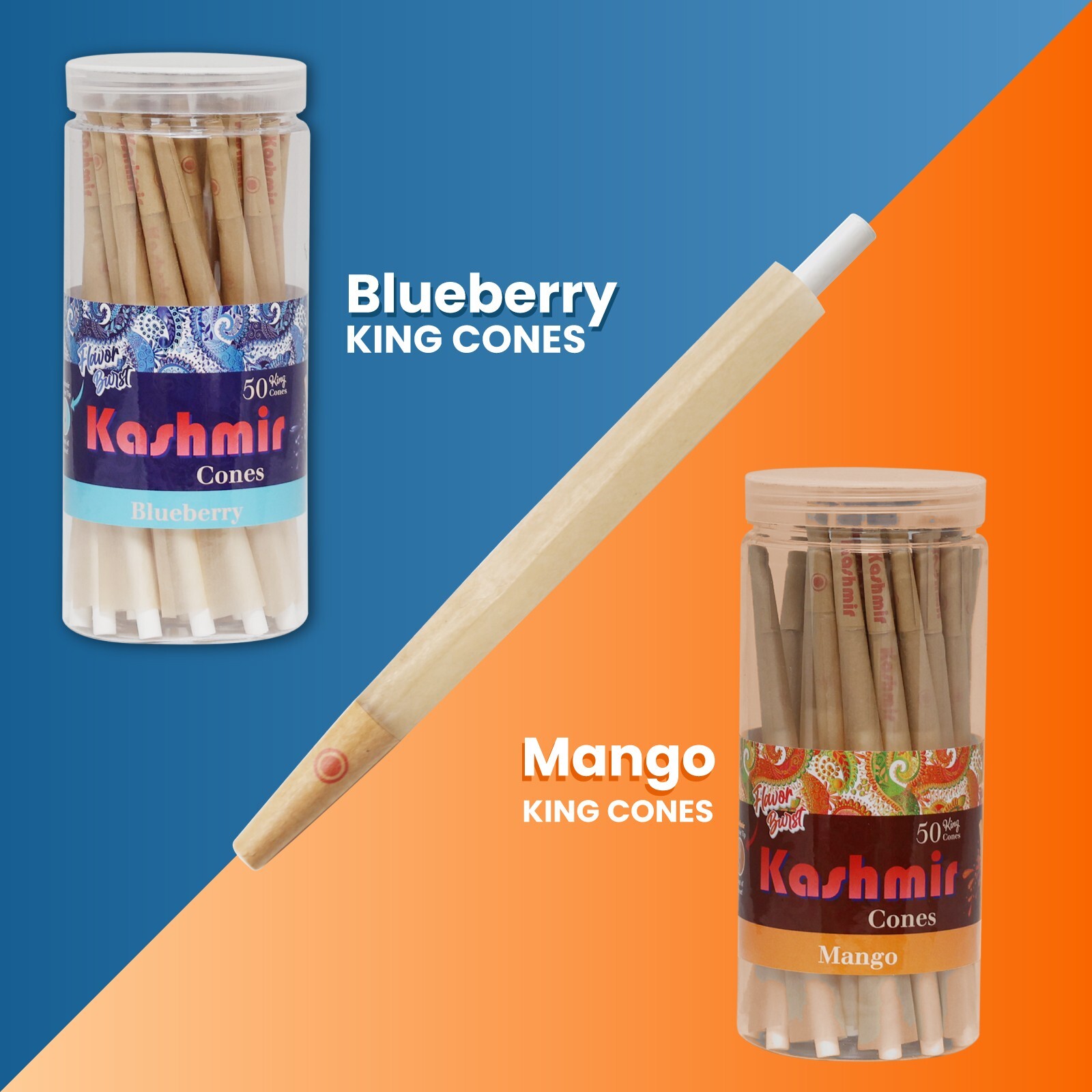 Pre Rolled Cones King Size Mango Flavored Rolling Paper Cones 50 Ct by Kashmir