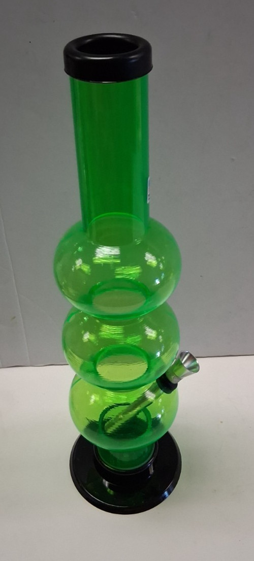 12″ ACRYLIC PLASTIC TRIPLE BUBBLE BONG WATER PIPE HOOKAH THUMB CARB LIGHT GREEN