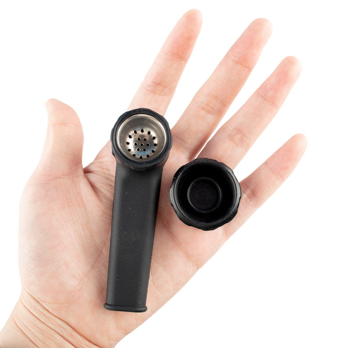 2-Pack Black Silicone Smoking Pipes – 4″ with Lid & Stainless Steel Screen
