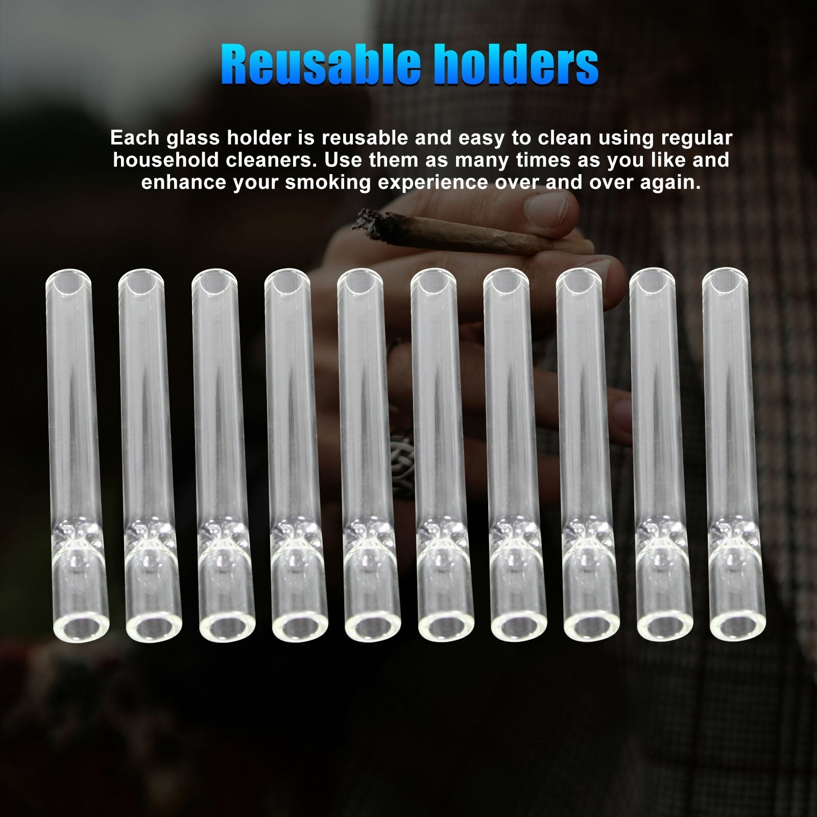 10 Pack Thick Glass Tobacco Pipe One Hitter Reusable Smoking Tube Accessory Set