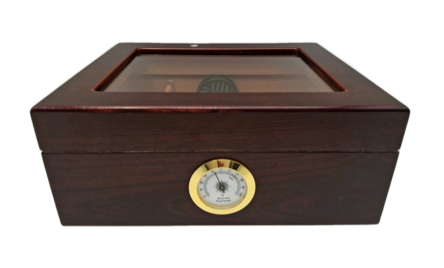 Humidor Supreme Wood Cigar Box Cedar Lined w Hygrometer Glass Top See Through