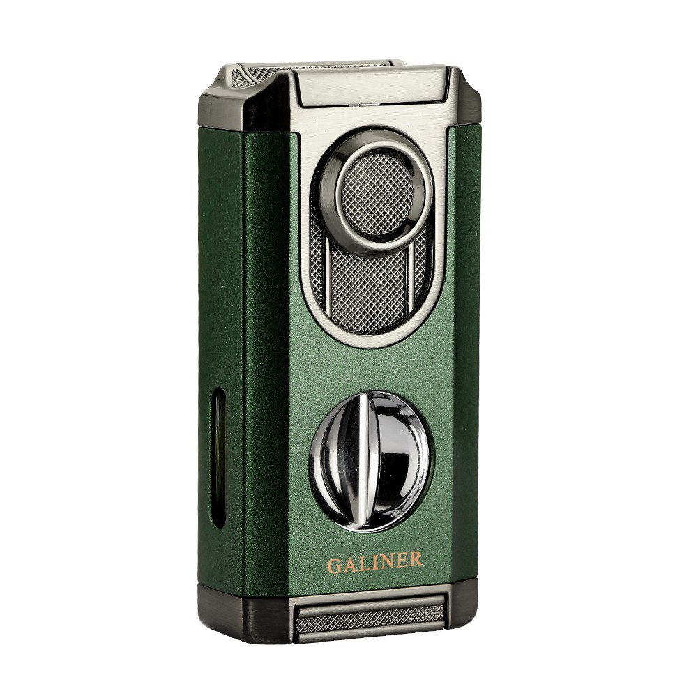 Galiner Gas Cigar Lighter 3 Jet Flame Torch Windproof Refillable Butane W/ Punch