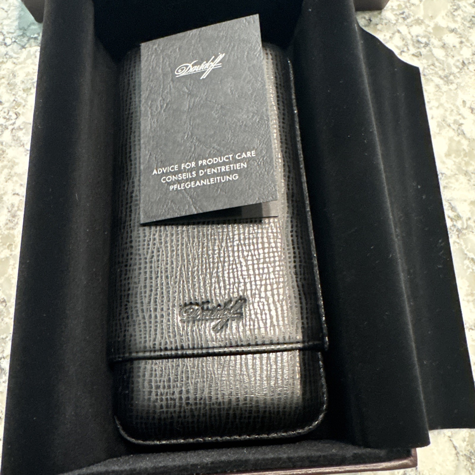 Davidoff Black Leather Travel Triple Cigar Case Holder