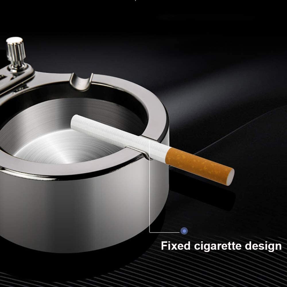 Ashtray Stainless Steel Ashtray with Permanent Match Lighter Modern Tabletop Ash