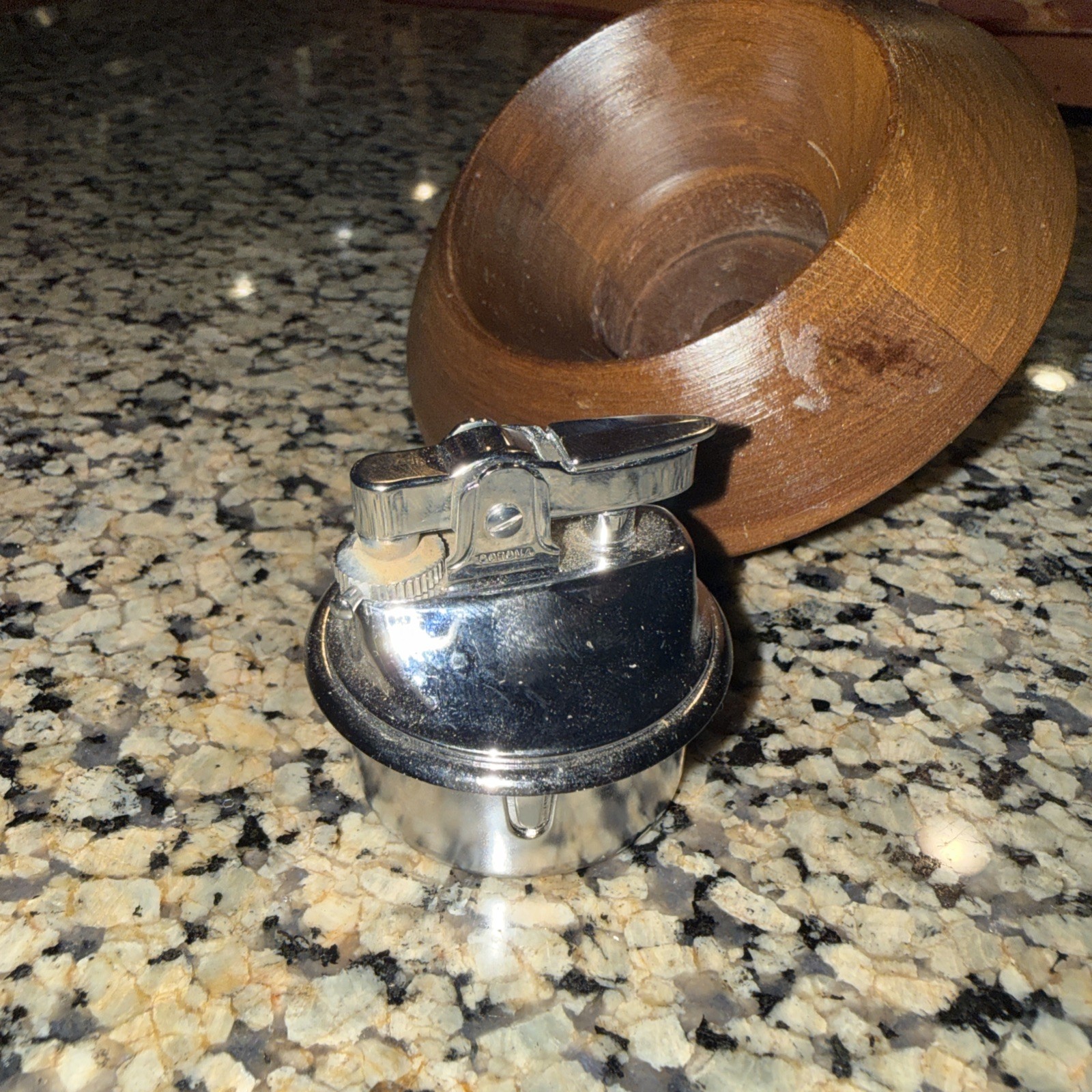 Vintage Wood Table Lighter Mid Century Modern Desk Lighter Chrome Top