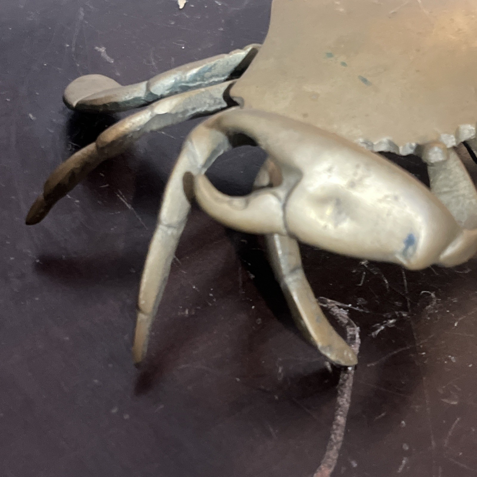 Vintage Hinged Brass Crab Lift Top Trinket Dish Cigarette Ashtray 7 “