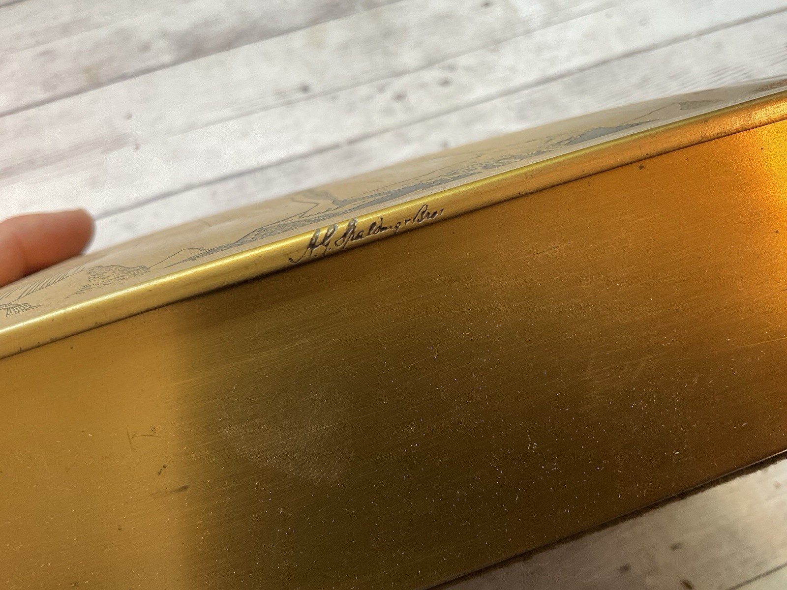 ORIGINAL 1920S ART DECO CIGAR BOX A.G. SPAULDING Copper W/ WOMAN ON LID