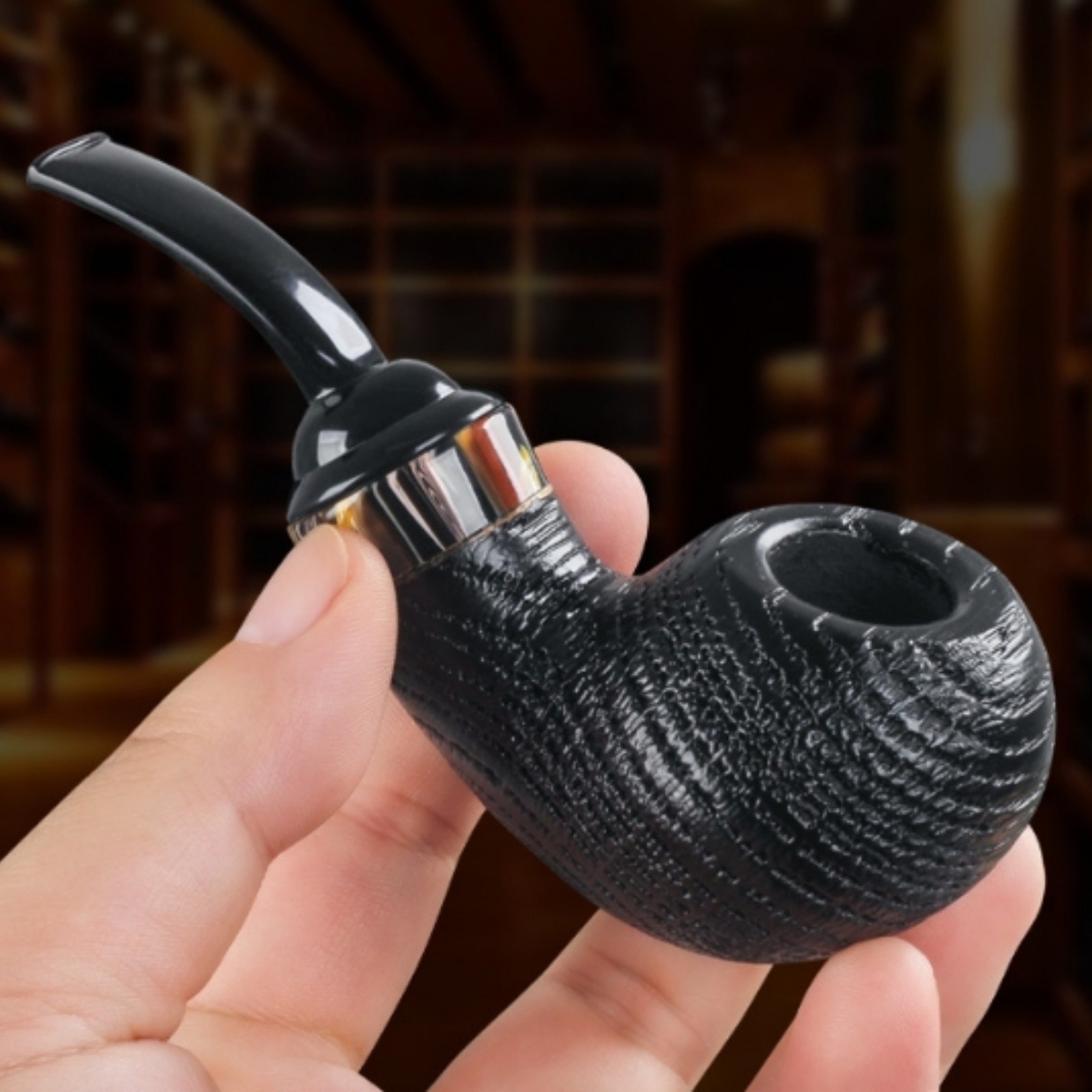 Handmade Black Wood Tobacco Pipe Large Bowl Smoking Pipe Acrylic Stem Durable