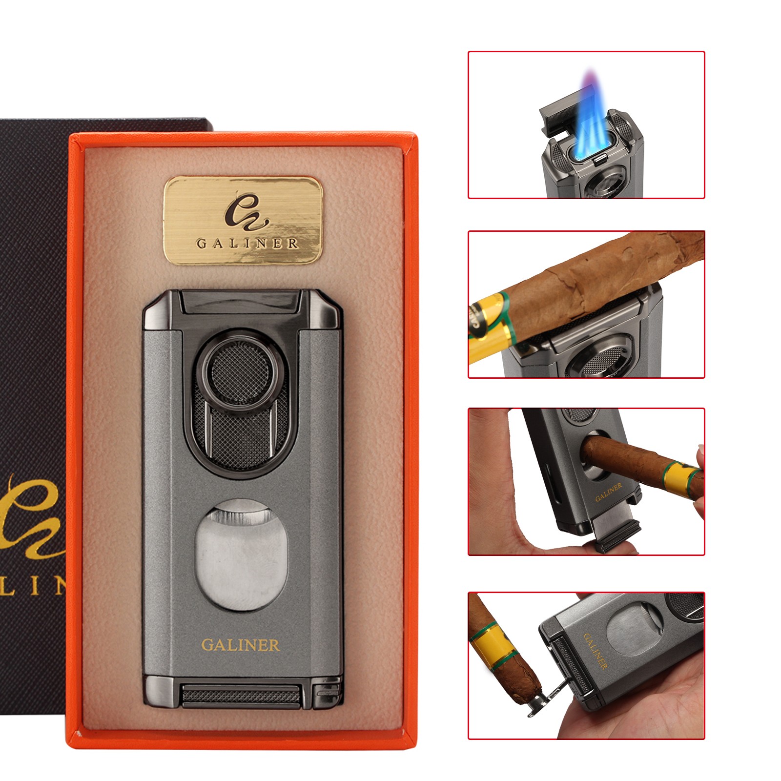 Galiner Travel Cigar Jet Flame Torch Lighter Guillotine Cutter Holder Punch Gift