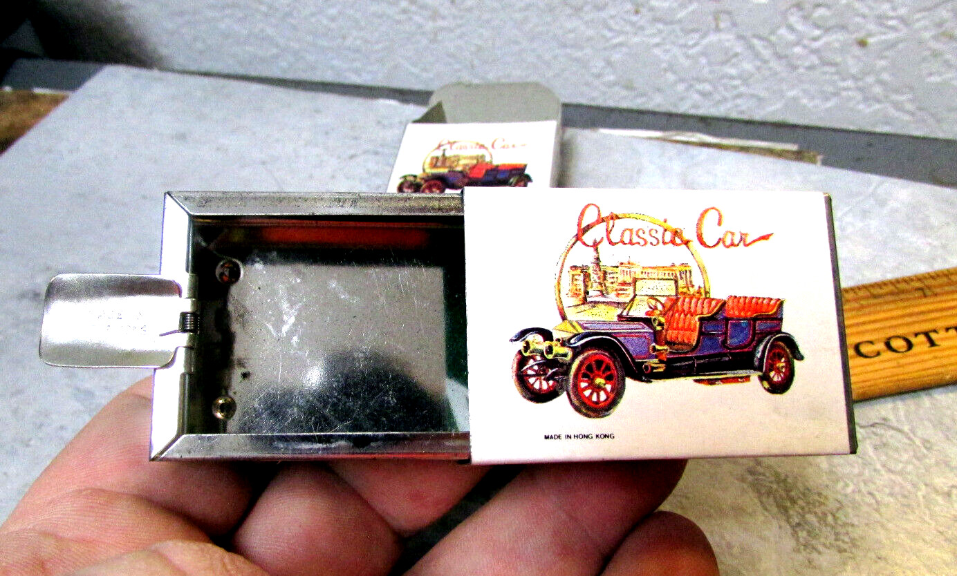 vintage 1960s Pocket ashtray novelty, classic cars, metal pocket size unused!
