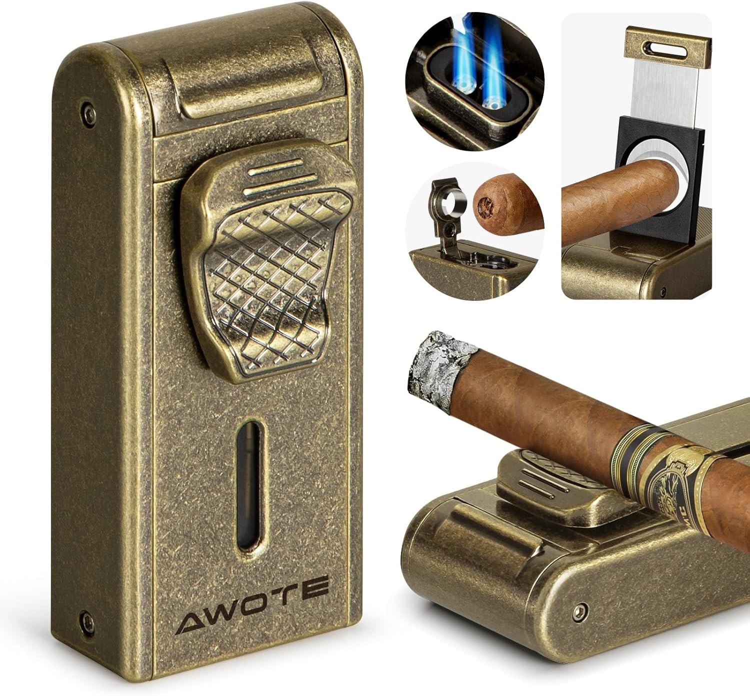 Torch Lighter with Adjustable Dual-Flame Built-in Cigar Punch Holder Cutter