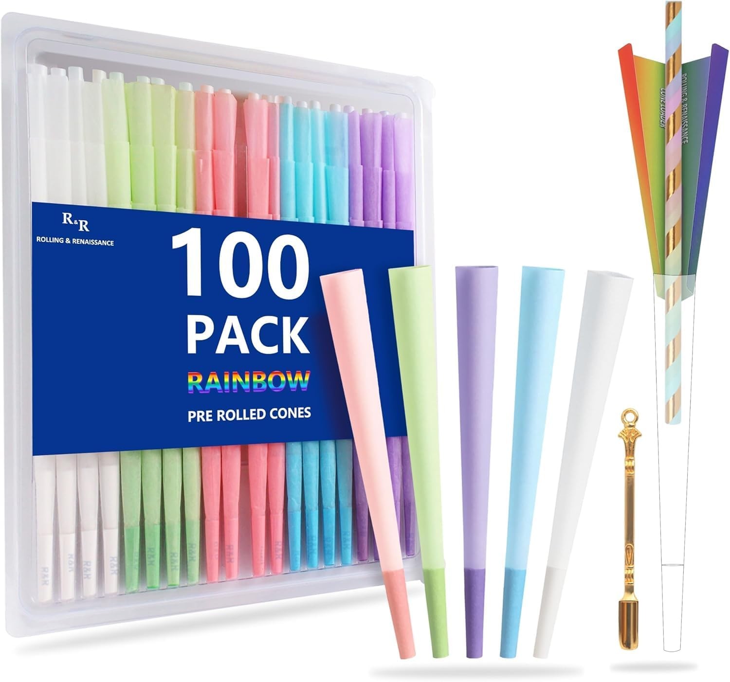 100 Pack Colorful Rolling Papers Pre Rolled Cones King Size – 108mm King Size Pr